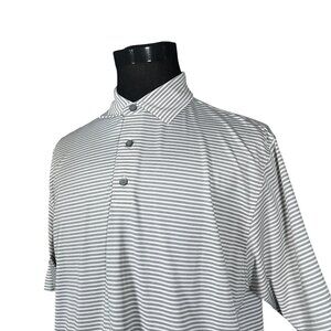 FootJoy FJ Men's Grey White Striped Short Sleeve Poo Shirt Large Fairmont Golf